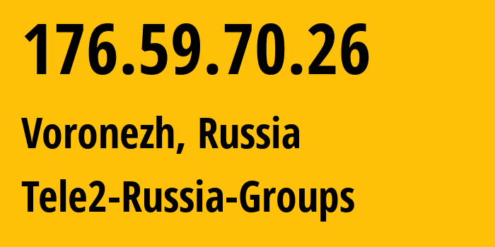 IP address 176.59.70.26 (Voronezh, Voronezh Oblast, Russia) get location, coordinates on map, ISP provider AS42437 Tele2-Russia-Groups // who is provider of ip address 176.59.70.26, whose IP address