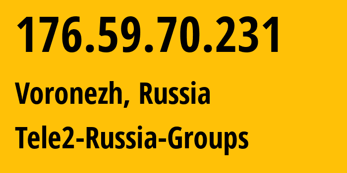 IP-адрес 176.59.70.231 (Воронеж, Воронежская Область, Россия) определить местоположение, координаты на карте, ISP провайдер AS42437 Tele2-Russia-Groups // кто провайдер айпи-адреса 176.59.70.231