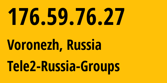 IP-адрес 176.59.76.27 (Воронеж, Воронежская Область, Россия) определить местоположение, координаты на карте, ISP провайдер AS39374 Tele2-Russia-Groups // кто провайдер айпи-адреса 176.59.76.27