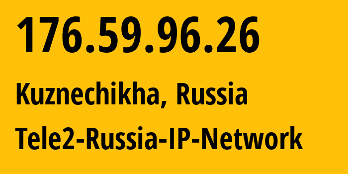 IP address 176.59.96.26 (Kuznechikha, Nizhny Novgorod Oblast, Russia) get location, coordinates on map, ISP provider AS48092 Tele2-Russia-IP-Network // who is provider of ip address 176.59.96.26, whose IP address