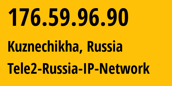 IP address 176.59.96.90 (Kuznechikha, Nizhny Novgorod Oblast, Russia) get location, coordinates on map, ISP provider AS48092 Tele2-Russia-IP-Network // who is provider of ip address 176.59.96.90, whose IP address