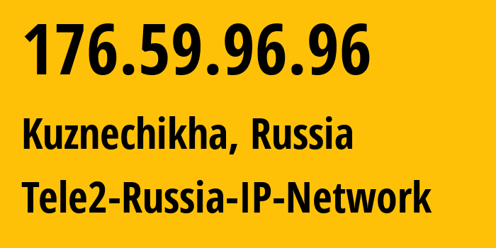 IP address 176.59.96.96 (Kuznechikha, Nizhny Novgorod Oblast, Russia) get location, coordinates on map, ISP provider AS48092 Tele2-Russia-IP-Network // who is provider of ip address 176.59.96.96, whose IP address