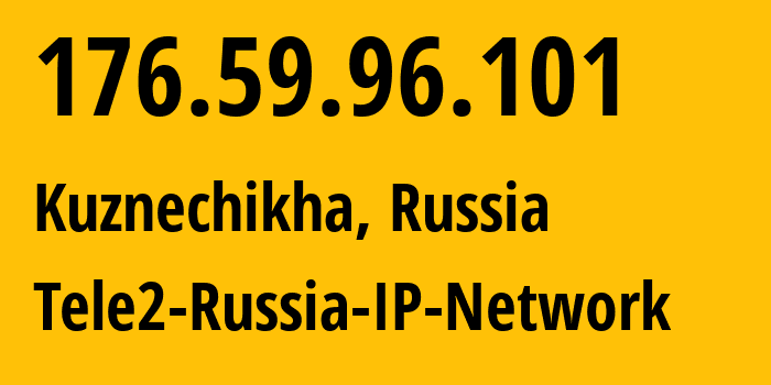 IP address 176.59.96.101 (Kuznechikha, Nizhny Novgorod Oblast, Russia) get location, coordinates on map, ISP provider AS48092 Tele2-Russia-IP-Network // who is provider of ip address 176.59.96.101, whose IP address