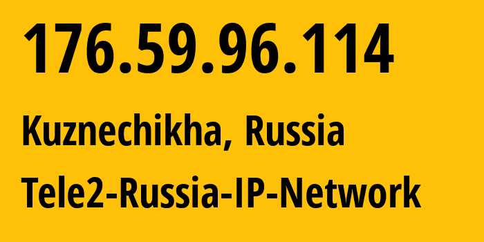 IP address 176.59.96.114 (Kuznechikha, Nizhny Novgorod Oblast, Russia) get location, coordinates on map, ISP provider AS48092 Tele2-Russia-IP-Network // who is provider of ip address 176.59.96.114, whose IP address