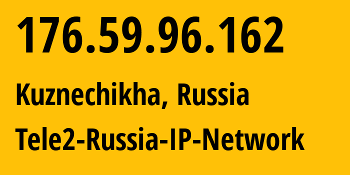 IP address 176.59.96.162 (Kuznechikha, Nizhny Novgorod Oblast, Russia) get location, coordinates on map, ISP provider AS48092 Tele2-Russia-IP-Network // who is provider of ip address 176.59.96.162, whose IP address