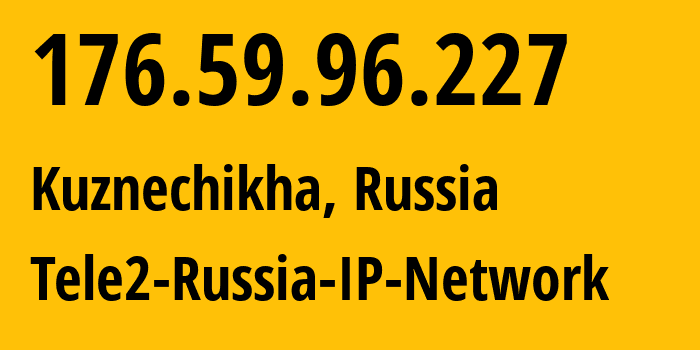 IP address 176.59.96.227 (Kuznechikha, Nizhny Novgorod Oblast, Russia) get location, coordinates on map, ISP provider AS48092 Tele2-Russia-IP-Network // who is provider of ip address 176.59.96.227, whose IP address