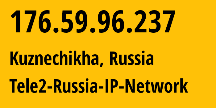 IP-адрес 176.59.96.237 (Кузнечиха, Нижегородская Область, Россия) определить местоположение, координаты на карте, ISP провайдер AS48092 Tele2-Russia-IP-Network // кто провайдер айпи-адреса 176.59.96.237