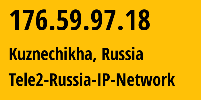 IP address 176.59.97.18 (Kuznechikha, Nizhny Novgorod Oblast, Russia) get location, coordinates on map, ISP provider AS48092 Tele2-Russia-IP-Network // who is provider of ip address 176.59.97.18, whose IP address