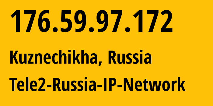 IP address 176.59.97.172 (Kuznechikha, Nizhny Novgorod Oblast, Russia) get location, coordinates on map, ISP provider AS48092 Tele2-Russia-IP-Network // who is provider of ip address 176.59.97.172, whose IP address