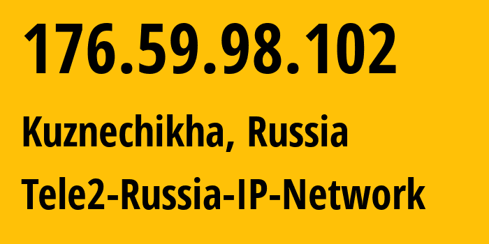 IP address 176.59.98.102 (Kuznechikha, Nizhny Novgorod Oblast, Russia) get location, coordinates on map, ISP provider AS48092 Tele2-Russia-IP-Network // who is provider of ip address 176.59.98.102, whose IP address