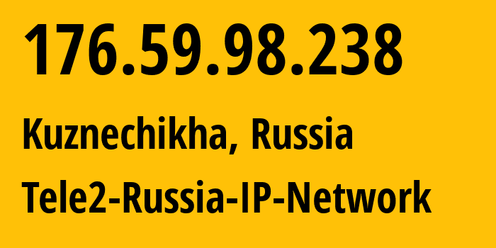 IP address 176.59.98.238 (Kuznechikha, Nizhny Novgorod Oblast, Russia) get location, coordinates on map, ISP provider AS48092 Tele2-Russia-IP-Network // who is provider of ip address 176.59.98.238, whose IP address