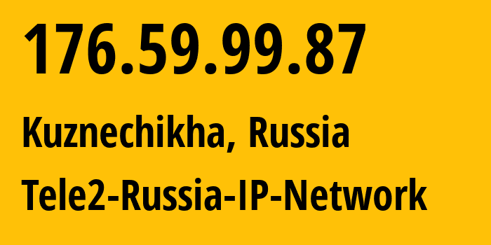 IP address 176.59.99.87 (Kuznechikha, Nizhny Novgorod Oblast, Russia) get location, coordinates on map, ISP provider AS48092 Tele2-Russia-IP-Network // who is provider of ip address 176.59.99.87, whose IP address