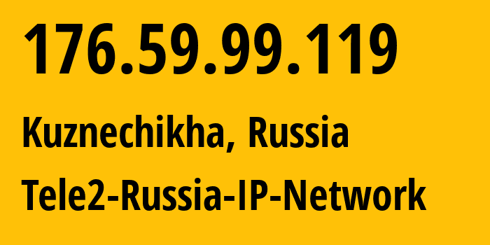 IP-адрес 176.59.99.119 (Кузнечиха, Нижегородская область, Россия) определить местоположение, координаты на карте, ISP провайдер AS48092 Tele2-Russia-IP-Network // кто провайдер айпи-адреса 176.59.99.119