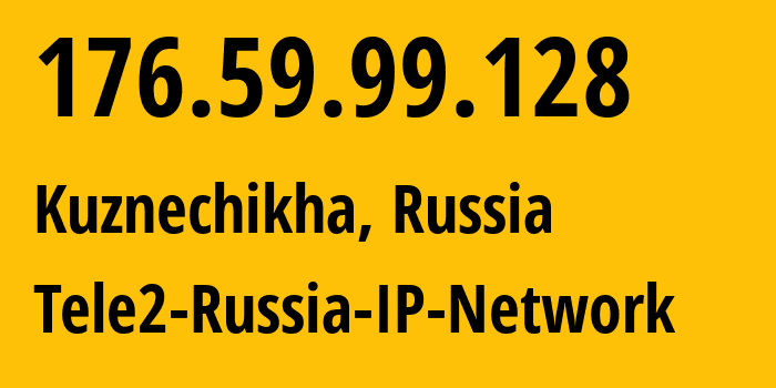 IP address 176.59.99.128 (Kuznechikha, Nizhny Novgorod Oblast, Russia) get location, coordinates on map, ISP provider AS48092 Tele2-Russia-IP-Network // who is provider of ip address 176.59.99.128, whose IP address