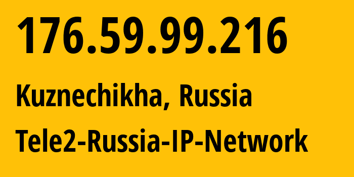 IP-адрес 176.59.99.216 (Кузнечиха, Нижегородская Область, Россия) определить местоположение, координаты на карте, ISP провайдер AS48092 Tele2-Russia-IP-Network // кто провайдер айпи-адреса 176.59.99.216