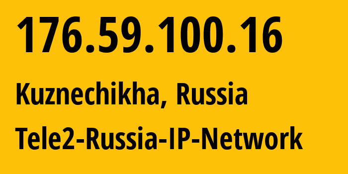 IP address 176.59.100.16 (Kuznechikha, Nizhny Novgorod Oblast, Russia) get location, coordinates on map, ISP provider AS48092 Tele2-Russia-IP-Network // who is provider of ip address 176.59.100.16, whose IP address