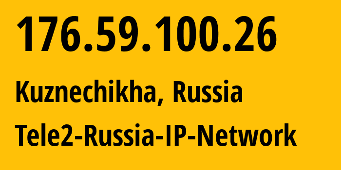 IP address 176.59.100.26 (Kuznechikha, Nizhny Novgorod Oblast, Russia) get location, coordinates on map, ISP provider AS48092 Tele2-Russia-IP-Network // who is provider of ip address 176.59.100.26, whose IP address