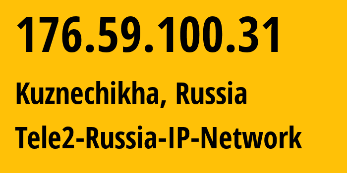 IP-адрес 176.59.100.31 (Кузнечиха, Нижегородская Область, Россия) определить местоположение, координаты на карте, ISP провайдер AS48092 Tele2-Russia-IP-Network // кто провайдер айпи-адреса 176.59.100.31