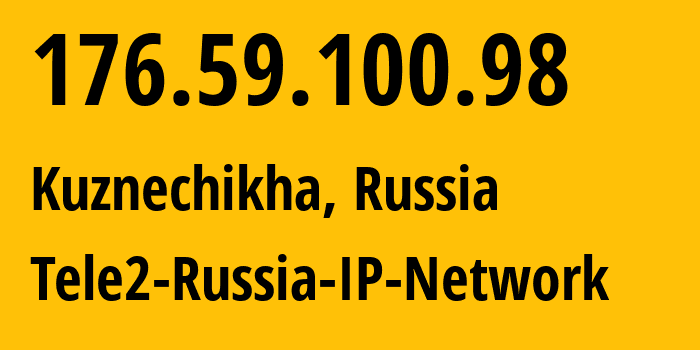 IP address 176.59.100.98 (Kuznechikha, Nizhny Novgorod Oblast, Russia) get location, coordinates on map, ISP provider AS48092 Tele2-Russia-IP-Network // who is provider of ip address 176.59.100.98, whose IP address