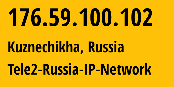 IP address 176.59.100.102 (Kuznechikha, Nizhny Novgorod Oblast, Russia) get location, coordinates on map, ISP provider AS48092 Tele2-Russia-IP-Network // who is provider of ip address 176.59.100.102, whose IP address