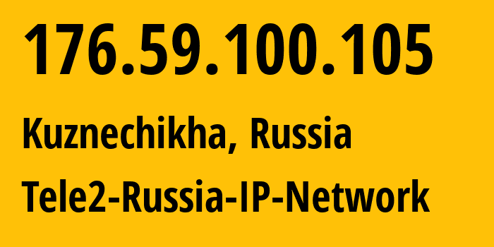 IP address 176.59.100.105 (Kuznechikha, Nizhny Novgorod Oblast, Russia) get location, coordinates on map, ISP provider AS48092 Tele2-Russia-IP-Network // who is provider of ip address 176.59.100.105, whose IP address