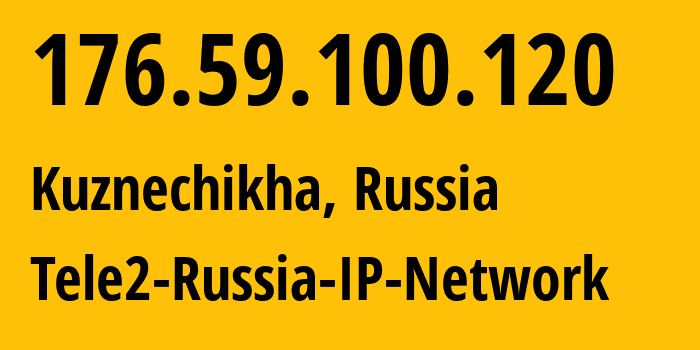 IP-адрес 176.59.100.120 (Кузнечиха, Нижегородская Область, Россия) определить местоположение, координаты на карте, ISP провайдер AS48092 Tele2-Russia-IP-Network // кто провайдер айпи-адреса 176.59.100.120