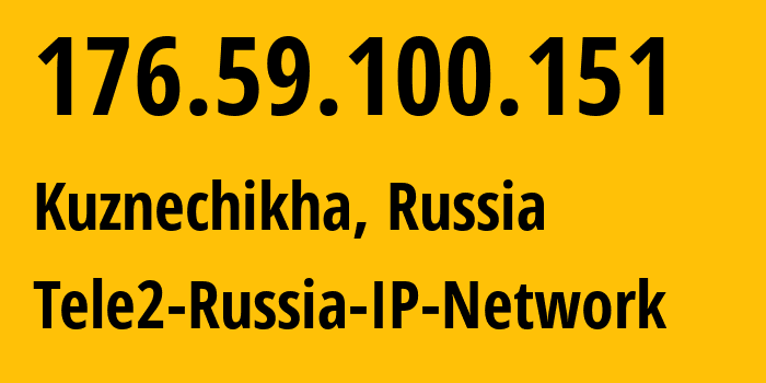 IP address 176.59.100.151 (Kuznechikha, Nizhny Novgorod Oblast, Russia) get location, coordinates on map, ISP provider AS48092 Tele2-Russia-IP-Network // who is provider of ip address 176.59.100.151, whose IP address