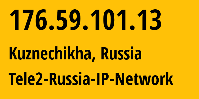 IP address 176.59.101.13 (Kuznechikha, Nizhny Novgorod Oblast, Russia) get location, coordinates on map, ISP provider AS48092 Tele2-Russia-IP-Network // who is provider of ip address 176.59.101.13, whose IP address