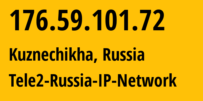 IP address 176.59.101.72 (Kuznechikha, Nizhny Novgorod Oblast, Russia) get location, coordinates on map, ISP provider AS48092 Tele2-Russia-IP-Network // who is provider of ip address 176.59.101.72, whose IP address