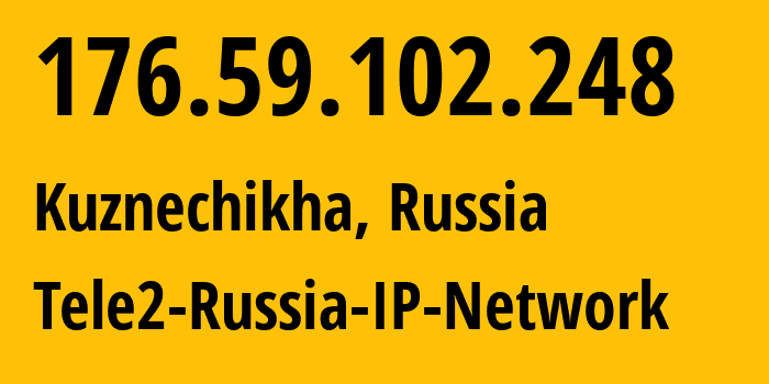 IP address 176.59.102.248 (Kuznechikha, Nizhny Novgorod Oblast, Russia) get location, coordinates on map, ISP provider AS48092 Tele2-Russia-IP-Network // who is provider of ip address 176.59.102.248, whose IP address