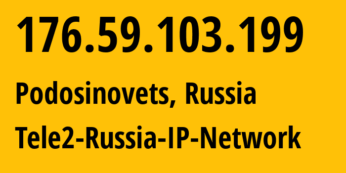 IP address 176.59.103.199 (Podosinovets, Kirov Oblast, Russia) get location, coordinates on map, ISP provider AS48092 Tele2-Russia-IP-Network // who is provider of ip address 176.59.103.199, whose IP address