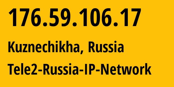 IP address 176.59.106.17 (Kuznechikha, Nizhny Novgorod Oblast, Russia) get location, coordinates on map, ISP provider AS48092 Tele2-Russia-IP-Network // who is provider of ip address 176.59.106.17, whose IP address