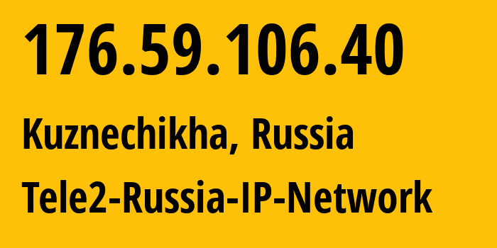 IP address 176.59.106.40 (Kuznechikha, Nizhny Novgorod Oblast, Russia) get location, coordinates on map, ISP provider AS48092 Tele2-Russia-IP-Network // who is provider of ip address 176.59.106.40, whose IP address