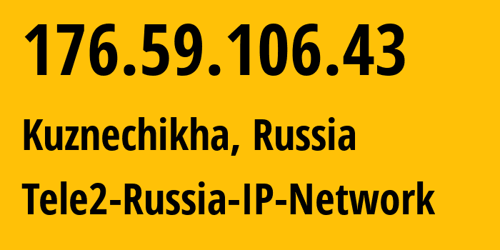 IP address 176.59.106.43 (Kuznechikha, Nizhny Novgorod Oblast, Russia) get location, coordinates on map, ISP provider AS48092 Tele2-Russia-IP-Network // who is provider of ip address 176.59.106.43, whose IP address