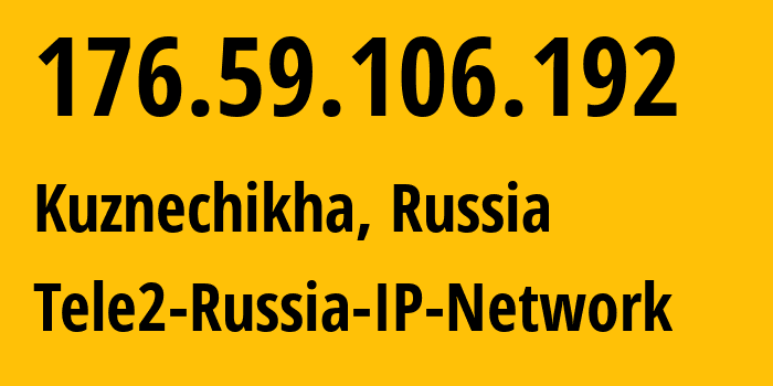 IP address 176.59.106.192 (Kuznechikha, Nizhny Novgorod Oblast, Russia) get location, coordinates on map, ISP provider AS48092 Tele2-Russia-IP-Network // who is provider of ip address 176.59.106.192, whose IP address