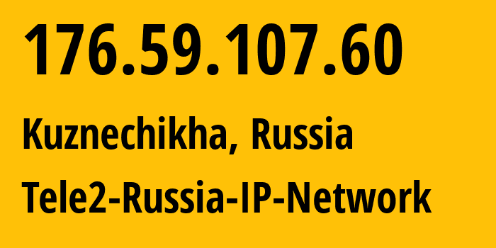 IP address 176.59.107.60 (Kuznechikha, Nizhny Novgorod Oblast, Russia) get location, coordinates on map, ISP provider AS48092 Tele2-Russia-IP-Network // who is provider of ip address 176.59.107.60, whose IP address