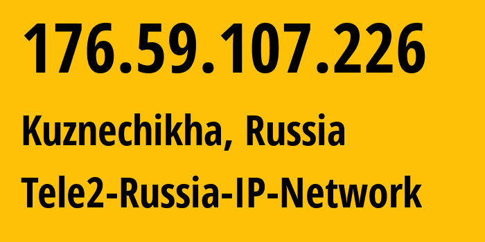 IP-адрес 176.59.107.226 (Кузнечиха, Нижегородская Область, Россия) определить местоположение, координаты на карте, ISP провайдер AS48092 Tele2-Russia-IP-Network // кто провайдер айпи-адреса 176.59.107.226