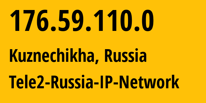 IP-адрес 176.59.110.0 (Кузнечиха, Нижегородская Область, Россия) определить местоположение, координаты на карте, ISP провайдер AS48092 Tele2-Russia-IP-Network // кто провайдер айпи-адреса 176.59.110.0