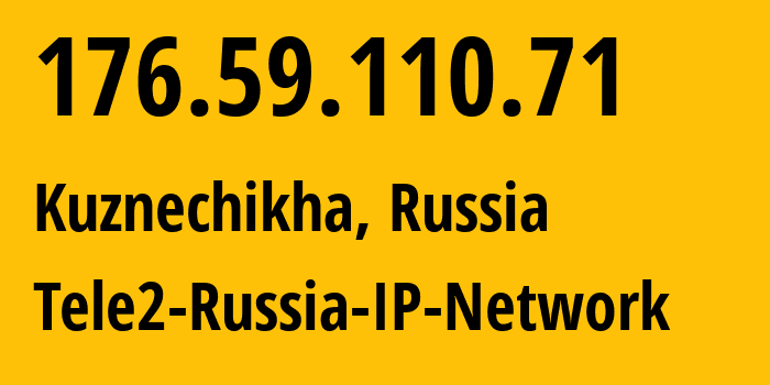 IP address 176.59.110.71 (Kuznechikha, Nizhny Novgorod Oblast, Russia) get location, coordinates on map, ISP provider AS48092 Tele2-Russia-IP-Network // who is provider of ip address 176.59.110.71, whose IP address