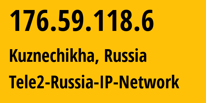 IP-адрес 176.59.118.6 (Кузнечиха, Нижегородская Область, Россия) определить местоположение, координаты на карте, ISP провайдер AS39374 Tele2-Russia-IP-Network // кто провайдер айпи-адреса 176.59.118.6