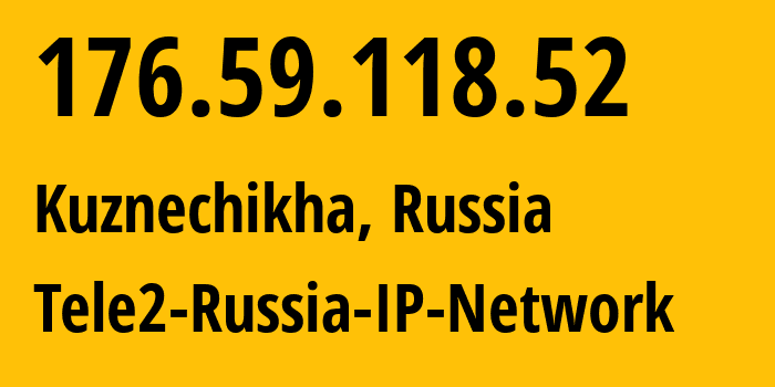 IP address 176.59.118.52 (Kuznechikha, Nizhny Novgorod Oblast, Russia) get location, coordinates on map, ISP provider AS39374 Tele2-Russia-IP-Network // who is provider of ip address 176.59.118.52, whose IP address