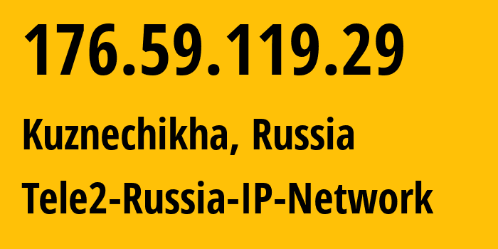 IP address 176.59.119.29 (Kuznechikha, Nizhny Novgorod Oblast, Russia) get location, coordinates on map, ISP provider AS39374 Tele2-Russia-IP-Network // who is provider of ip address 176.59.119.29, whose IP address