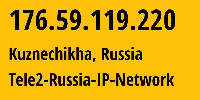 IP address 176.59.119.220 (Kuznechikha, Nizhny Novgorod Oblast, Russia) get location, coordinates on map, ISP provider AS39374 Tele2-Russia-IP-Network // who is provider of ip address 176.59.119.220, whose IP address