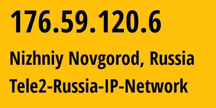 IP-адрес 176.59.120.6 (Нижний Новгород, Нижегородская Область, Россия) определить местоположение, координаты на карте, ISP провайдер AS39374 Tele2-Russia-IP-Network // кто провайдер айпи-адреса 176.59.120.6