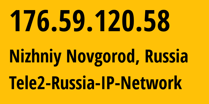 IP address 176.59.120.58 (Nizhniy Novgorod, Nizhny Novgorod Oblast, Russia) get location, coordinates on map, ISP provider AS39374 Tele2-Russia-IP-Network // who is provider of ip address 176.59.120.58, whose IP address