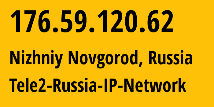 IP address 176.59.120.62 (Nizhniy Novgorod, Nizhny Novgorod Oblast, Russia) get location, coordinates on map, ISP provider AS39374 Tele2-Russia-IP-Network // who is provider of ip address 176.59.120.62, whose IP address