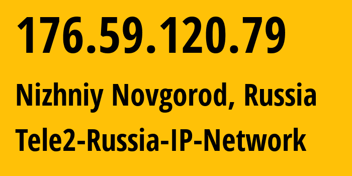 IP address 176.59.120.79 (Nizhniy Novgorod, Nizhny Novgorod Oblast, Russia) get location, coordinates on map, ISP provider AS39374 Tele2-Russia-IP-Network // who is provider of ip address 176.59.120.79, whose IP address