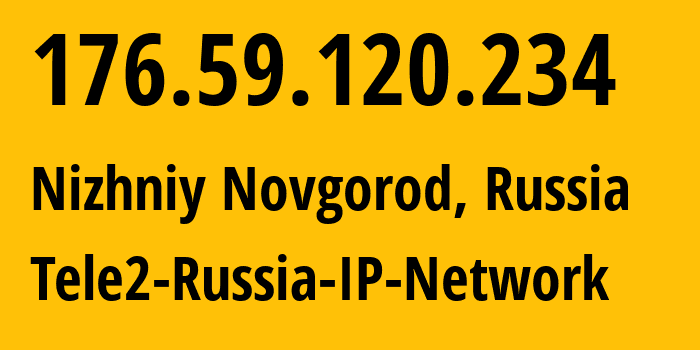 IP address 176.59.120.234 (Nizhniy Novgorod, Nizhny Novgorod Oblast, Russia) get location, coordinates on map, ISP provider AS39374 Tele2-Russia-IP-Network // who is provider of ip address 176.59.120.234, whose IP address