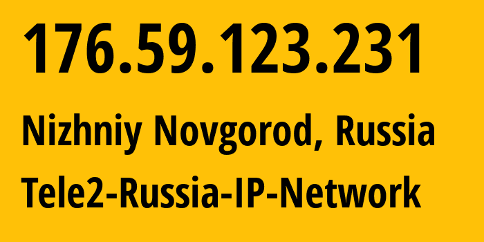 IP address 176.59.123.231 (Kuznechikha, Nizhny Novgorod Oblast, Russia) get location, coordinates on map, ISP provider AS39374 Tele2-Russia-IP-Network // who is provider of ip address 176.59.123.231, whose IP address