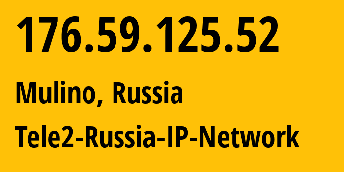 IP-адрес 176.59.125.52 (Мулино, Нижегородская Область, Россия) определить местоположение, координаты на карте, ISP провайдер AS39374 Tele2-Russia-IP-Network // кто провайдер айпи-адреса 176.59.125.52